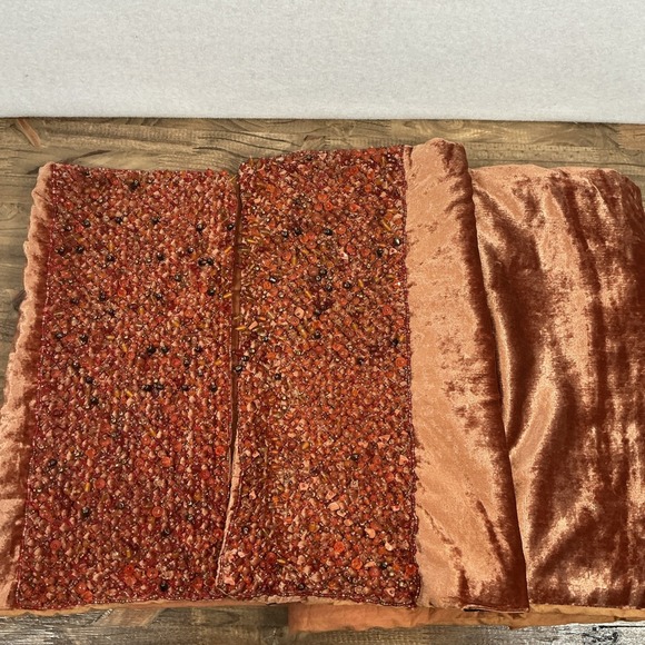 Farris Silk Rust Pumpkin Velour Beaded Table Runner 94"x15" Fall Thanksgiving - Picture 6 of 8